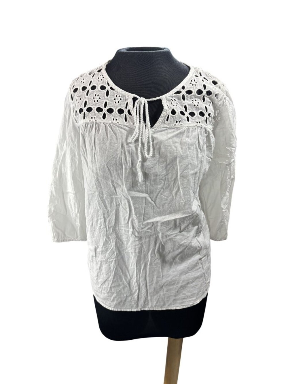 Grand & Greene White Eyelet Lace Detail Long Sleeve Blouse Womens Size S